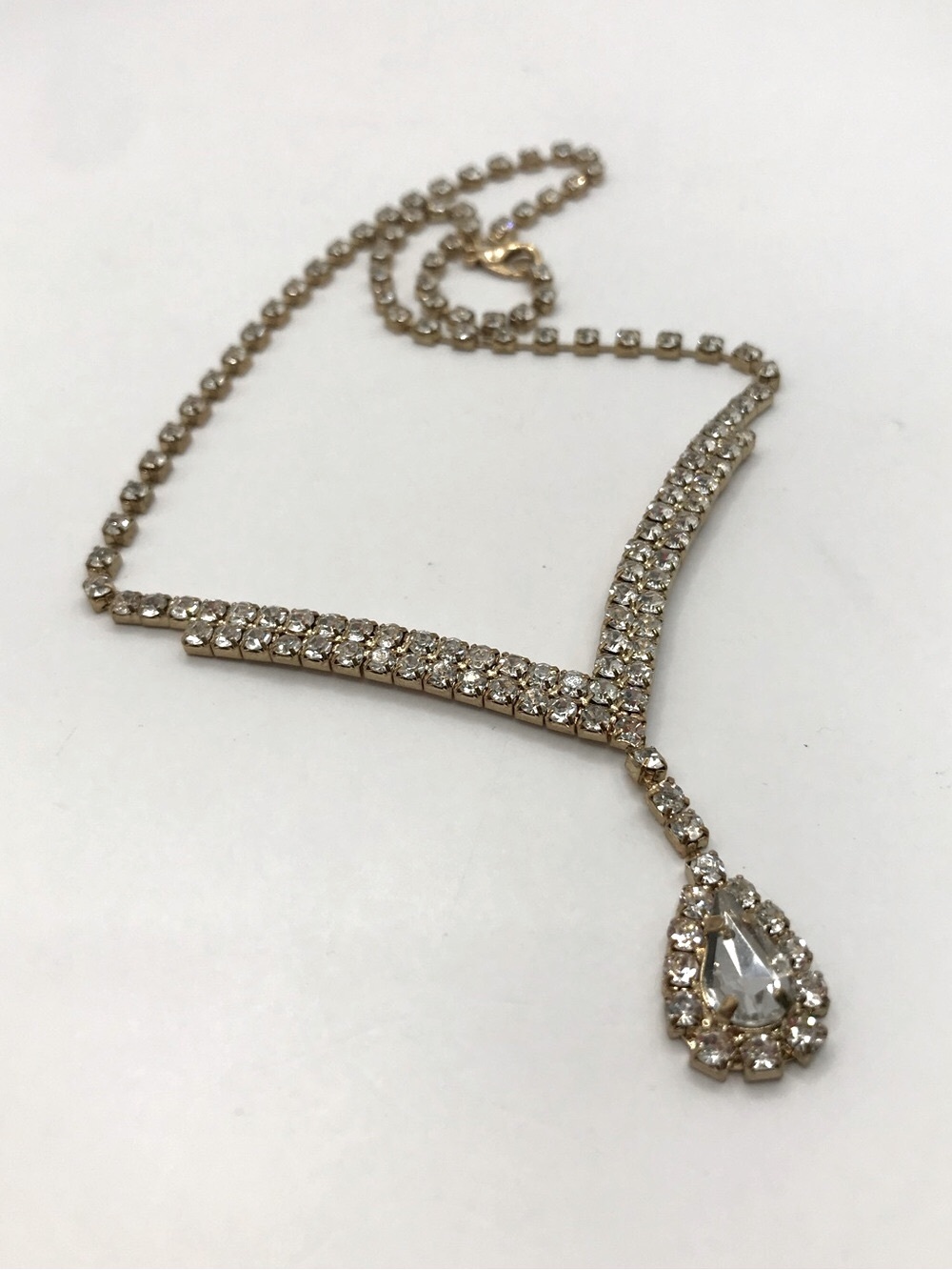 Gold-Tone & Rhinestone with a Teardrop Y-Style Necklace